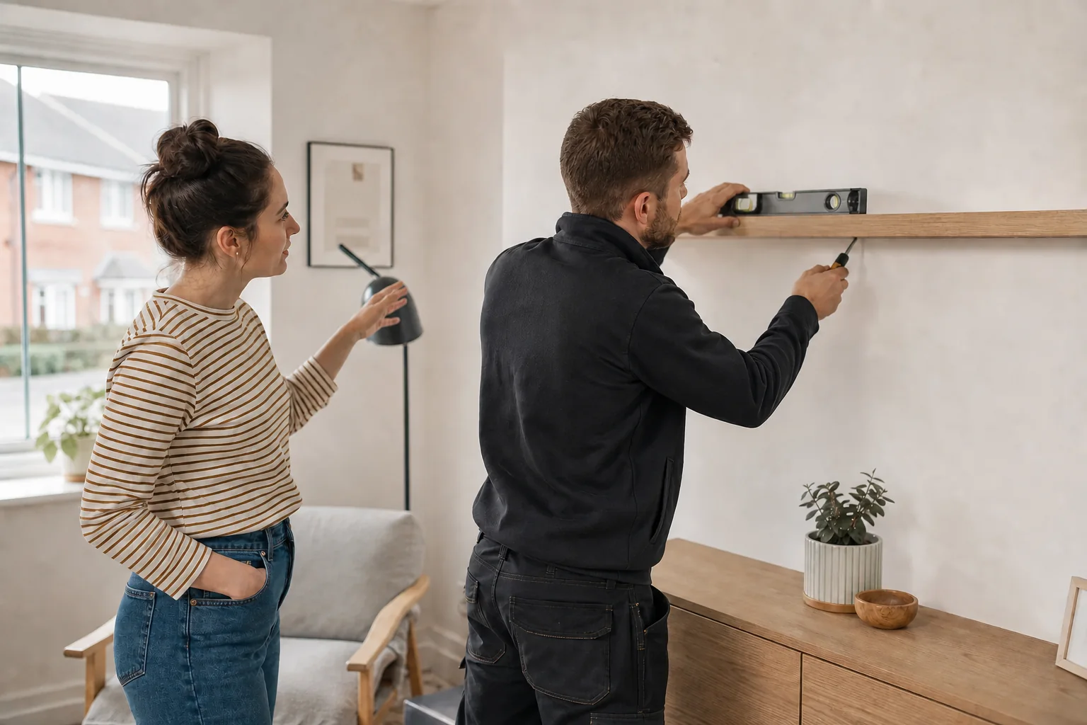 Useful fittings being installed in a contemporary British home