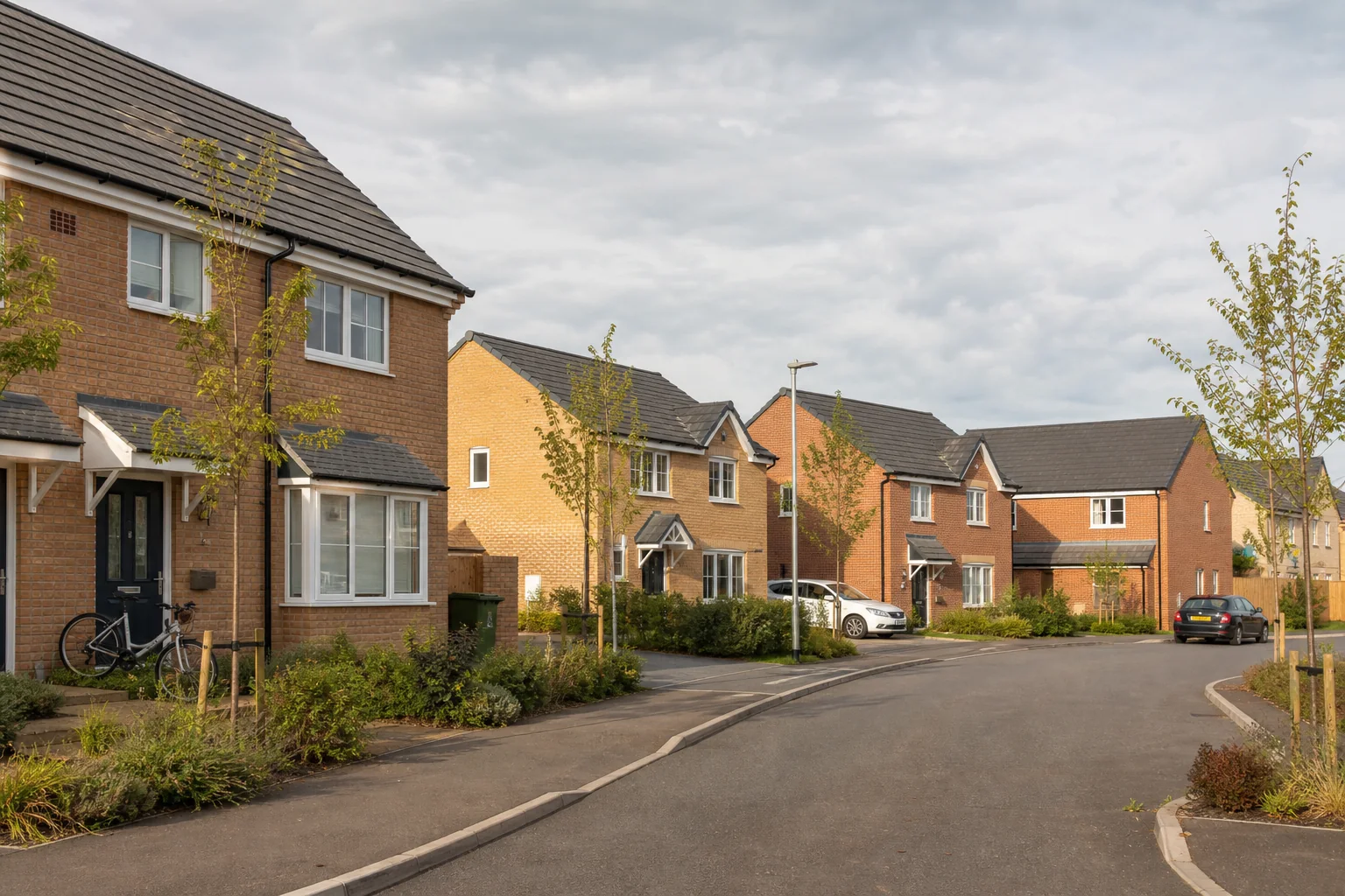 Contemporary homes on a lived-in British new-build development